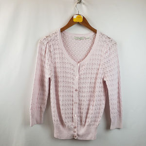 Pria Womens Eyelet Knit Button Front Sweater Pink